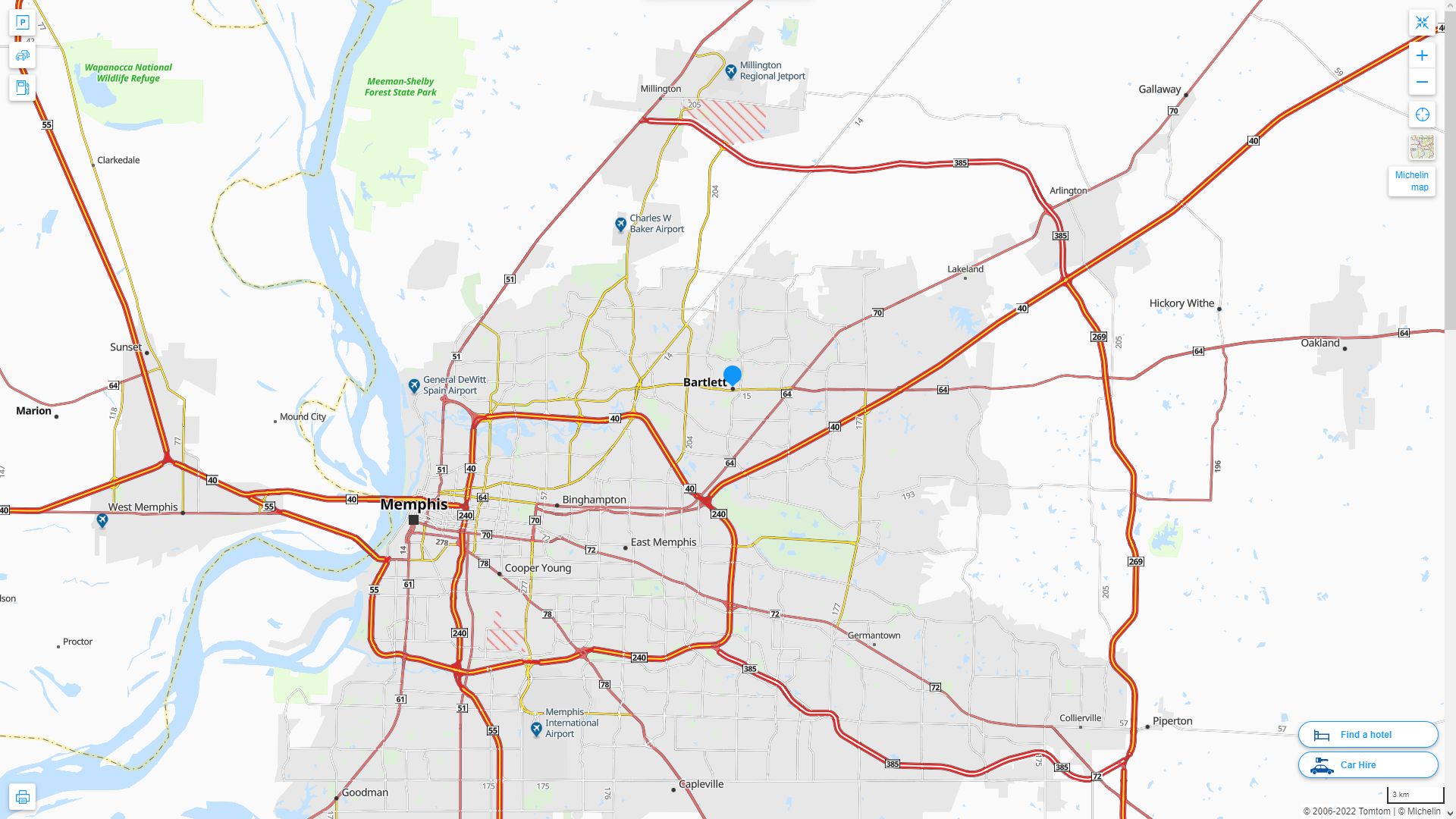 Bartlett Tennessee Highway and Road Map